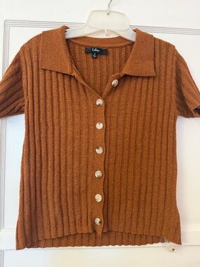 Lulu's Rust-Colored Ribbed Knit Top